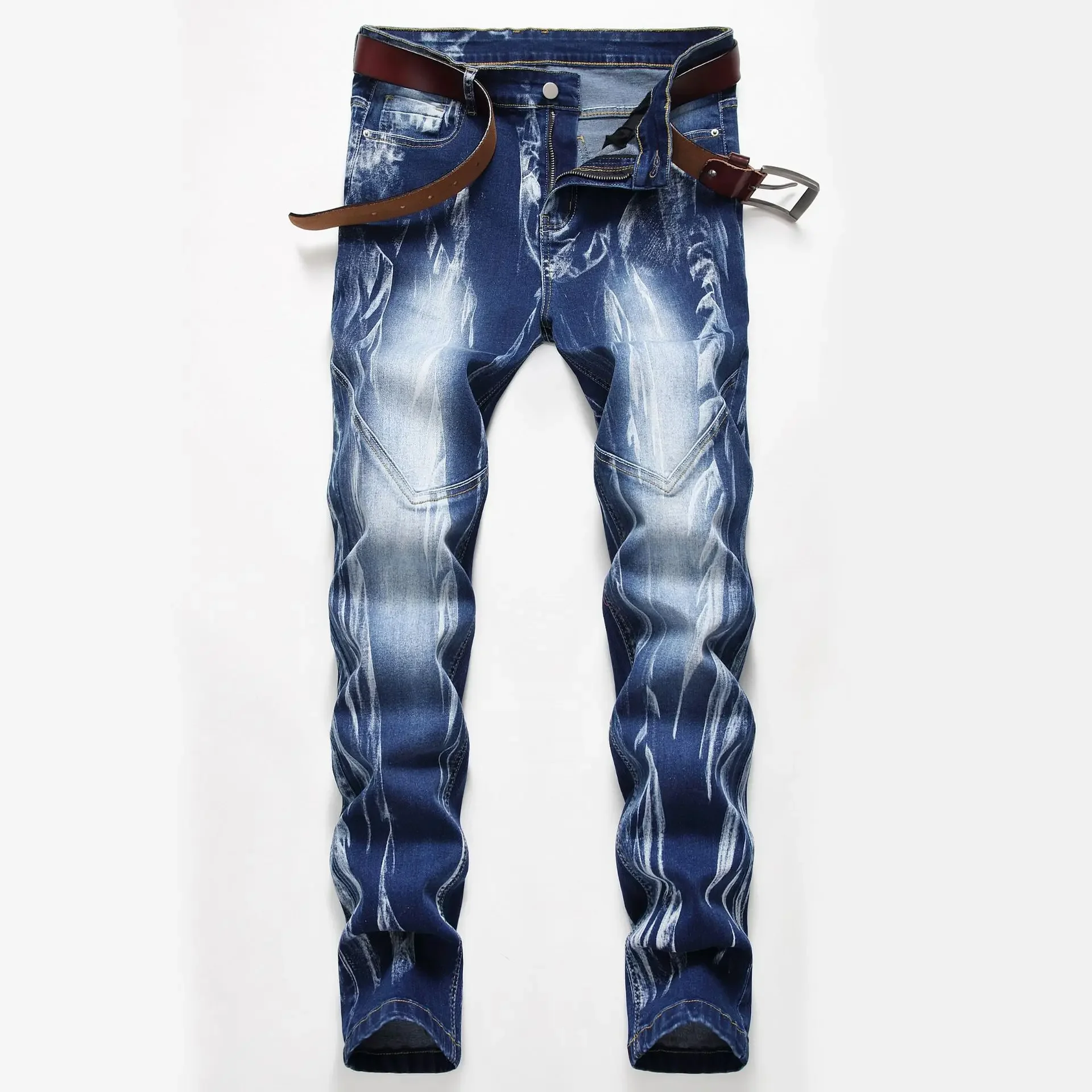 Streetwear Brand Denim - Moda impressão masculina elasticidade magro jeans