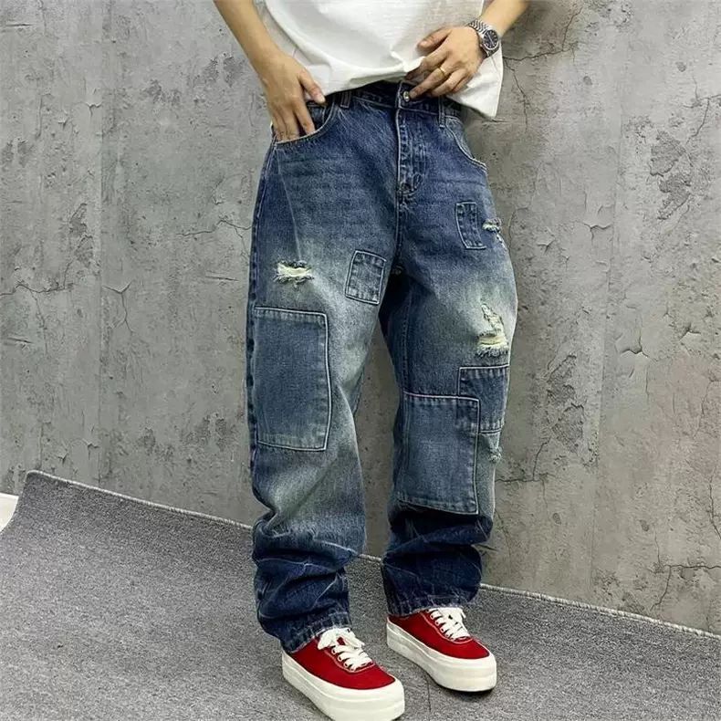 Streetwear Brand Denim - Calças Cargo Masculinas de Jeans com