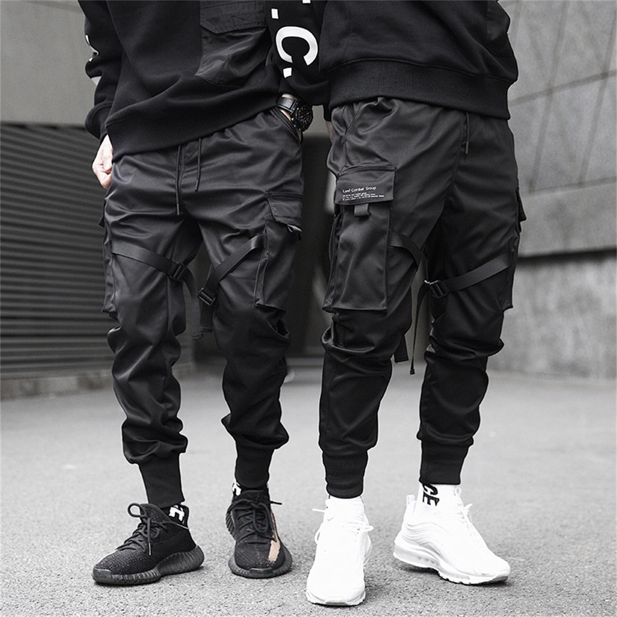 Preto hip hop calças de carga  - Streetwear Brand Clothing avaliação e preço